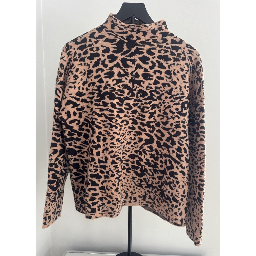 Tahari Womens XL Animal Print Long Sleeve Mock Neck Pullover Sweater Brown Black